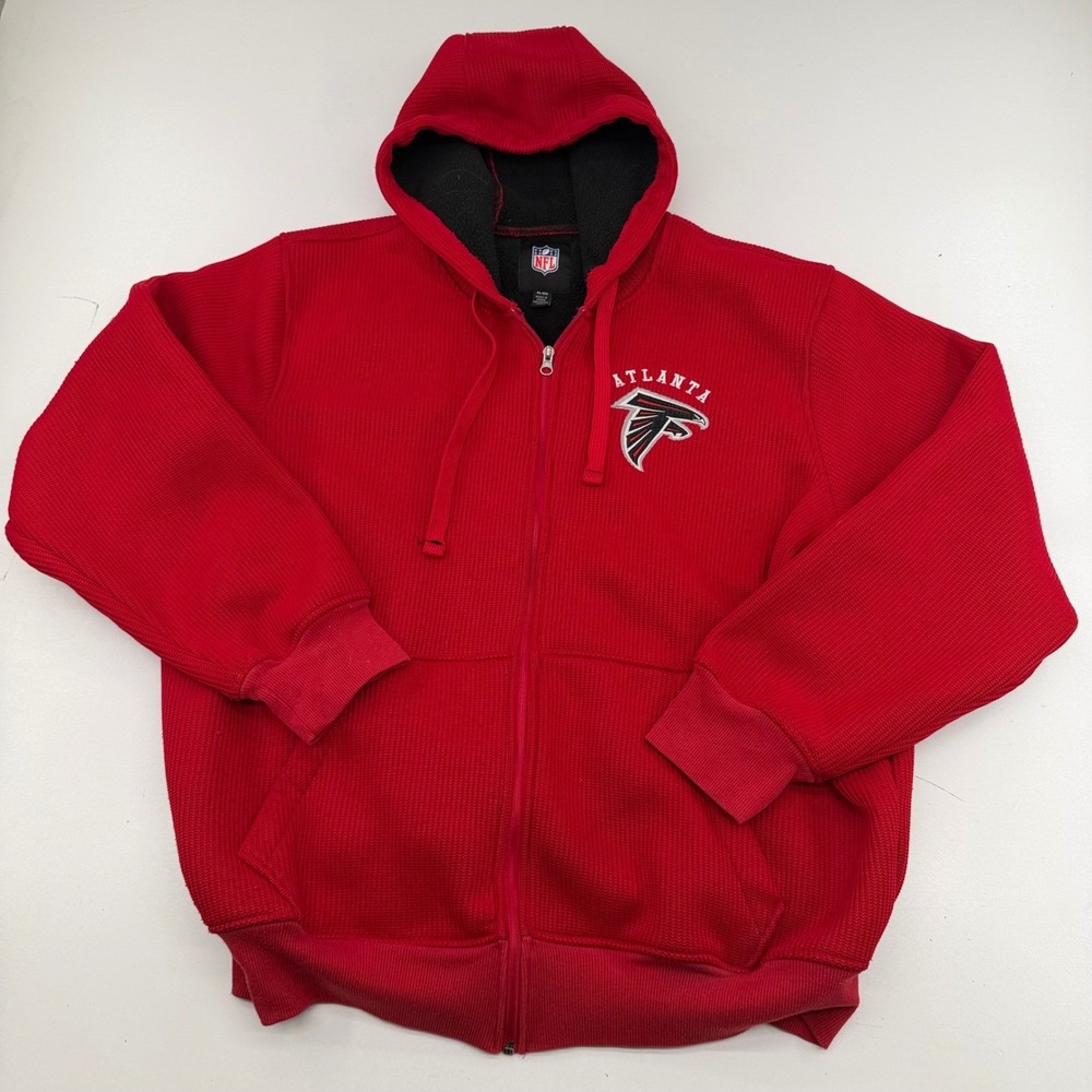 NFL Atlanta Falcons Mens XL Red Waffle Knit Fleece Lined Full Zip Hoodie Jacket